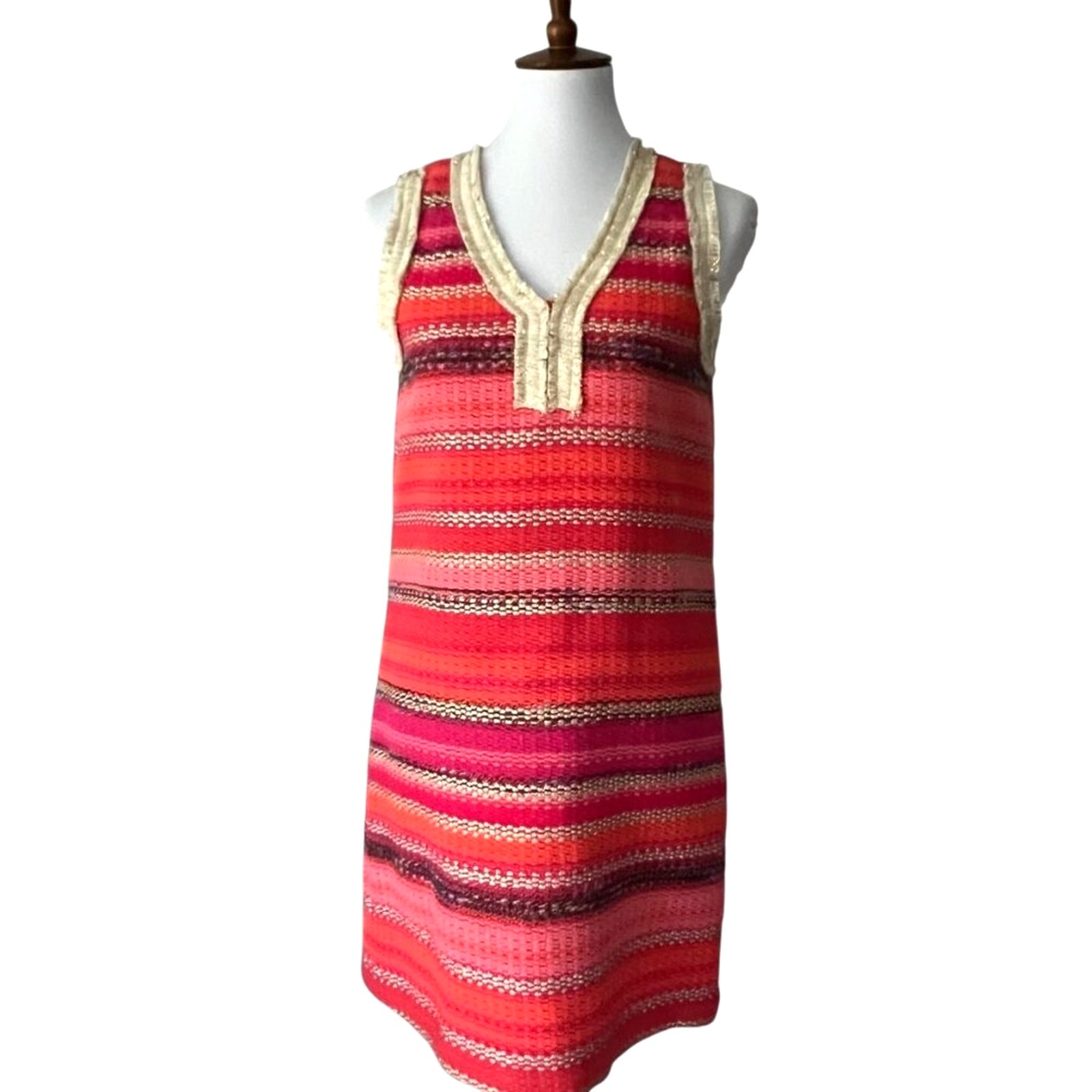Vilagallo Small Dress 60s Europe Classic Fall Tweed Fringe Metallic Luxury Shift
