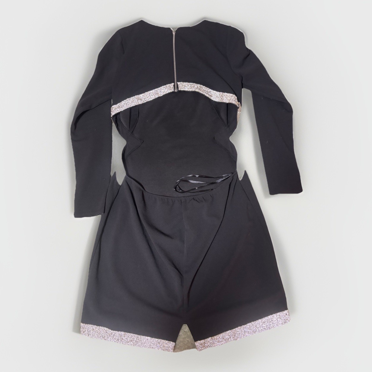 TRIXXI Juniors Size L Sideless Backless Long Sleeve Black Dress and Rhinestones
