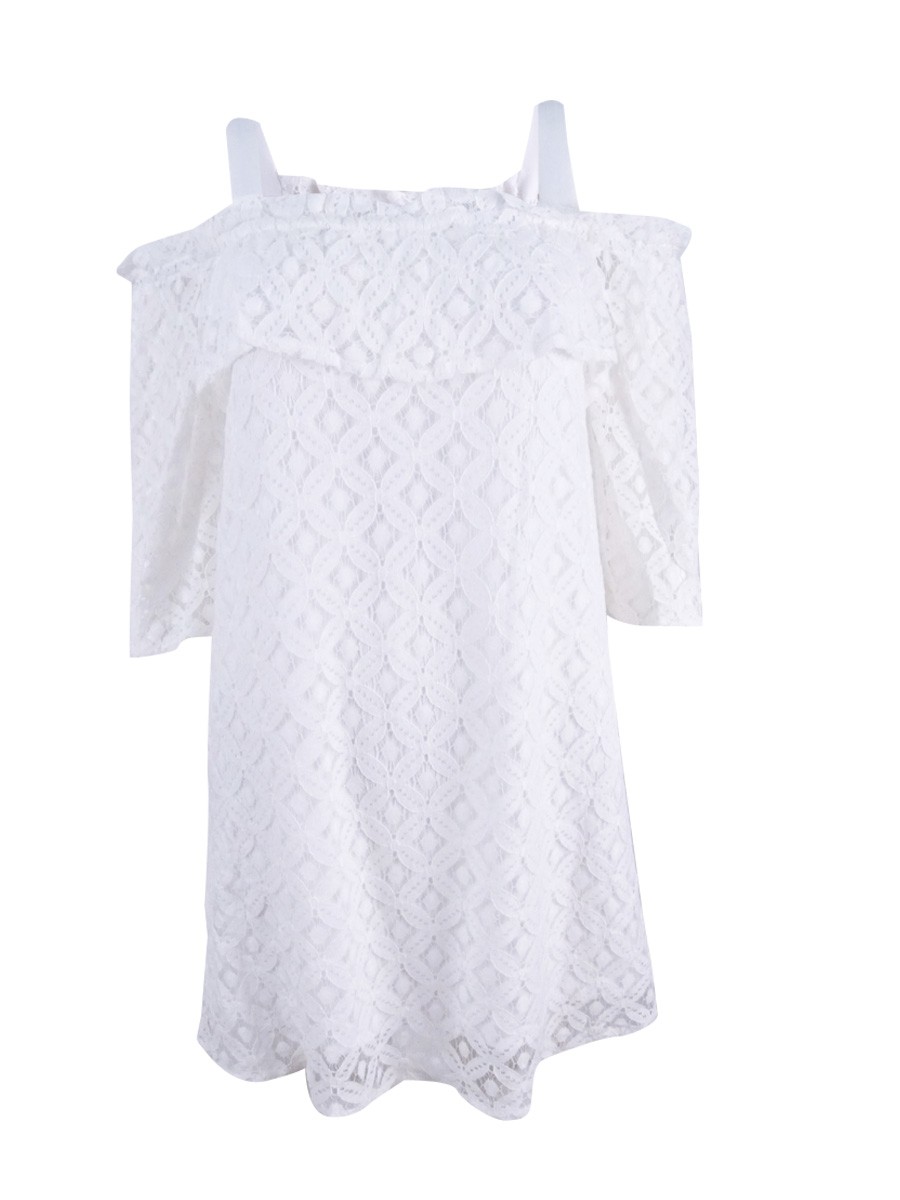 BCBGeneration Women’s Cold Shoulder Eyelet Shift Dress (XXS, Optic White)