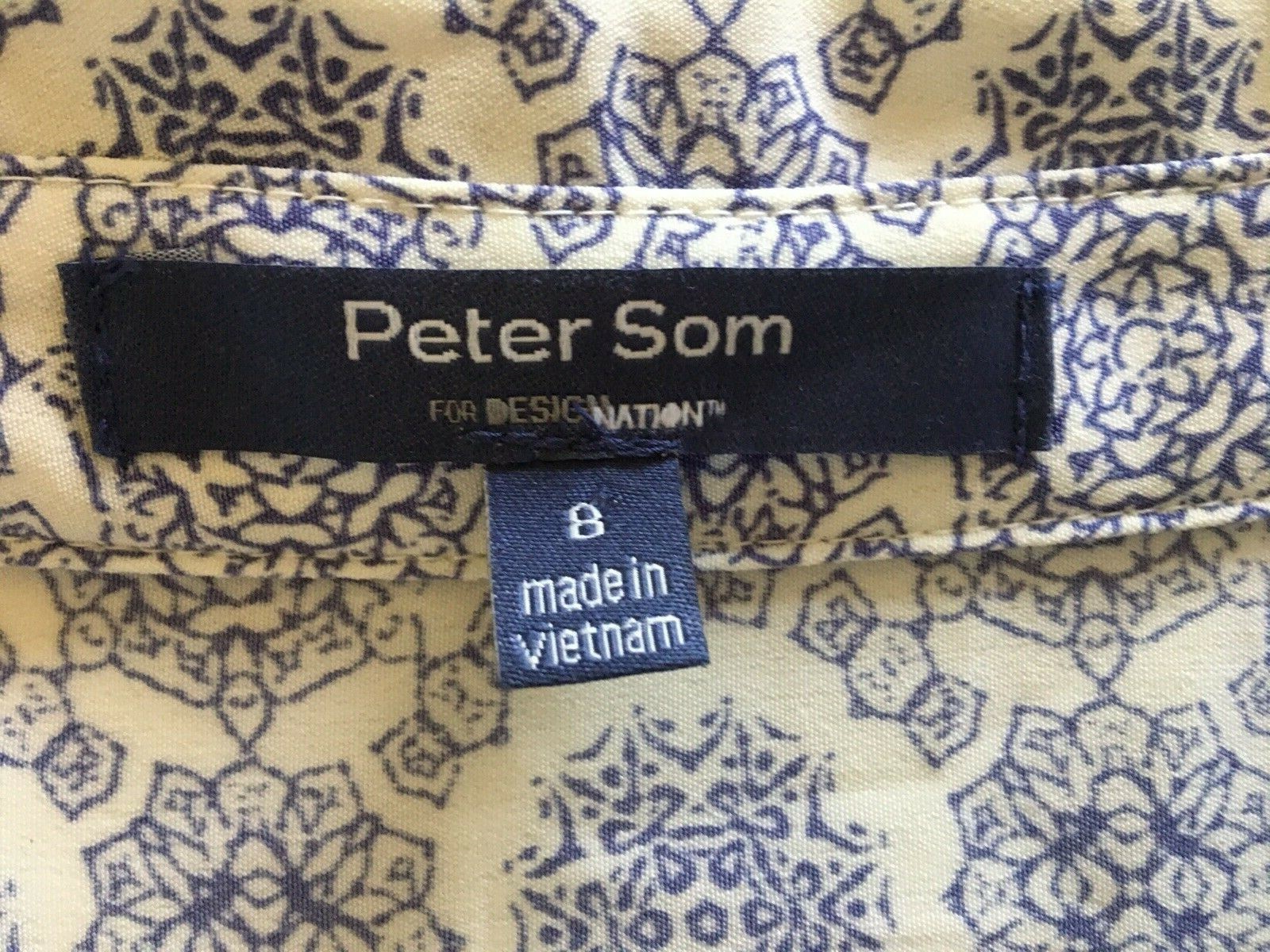 Peter Som for Design Nation Tie-Dye Medallion Shirt Dress Blue White Size 8