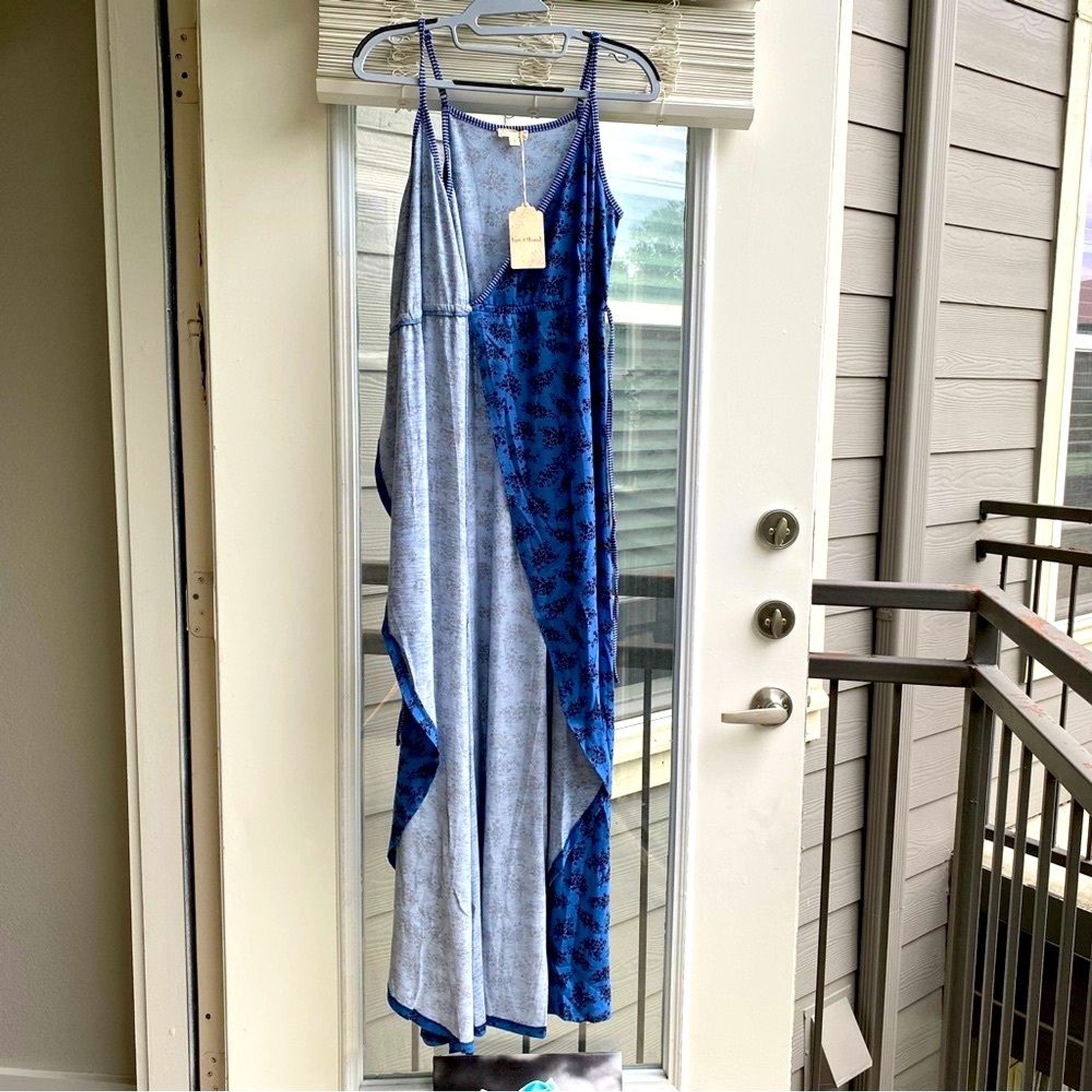 NEW Hem & Thread Feminine Ruffle Sundress Blue Button Tie Wrap Maxi Dress Medium