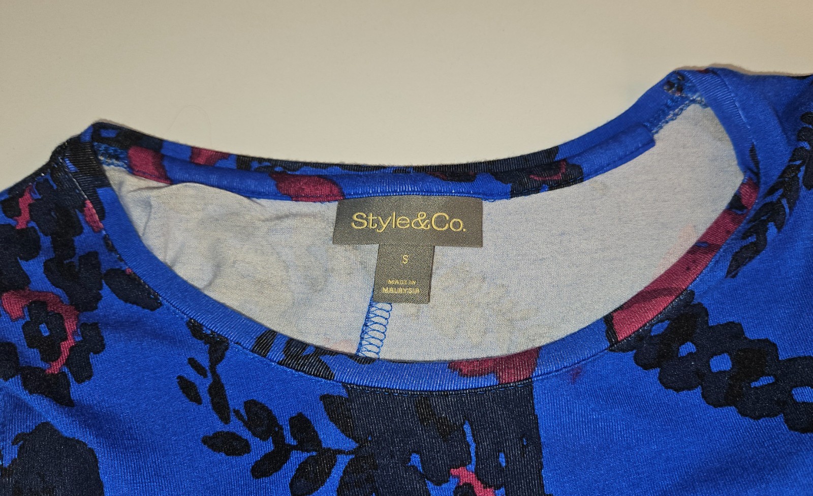 Style & Co Blue Floral Swing Dress Sleeveless Stretch Knit Boho Lagenlook Size S