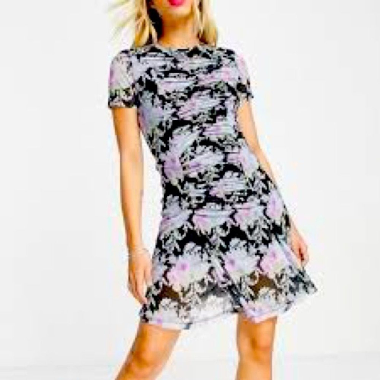 NWT Topshop Y2K WhimsyGoth style Floral ruched Mesh Mini Dress size medium 8-10