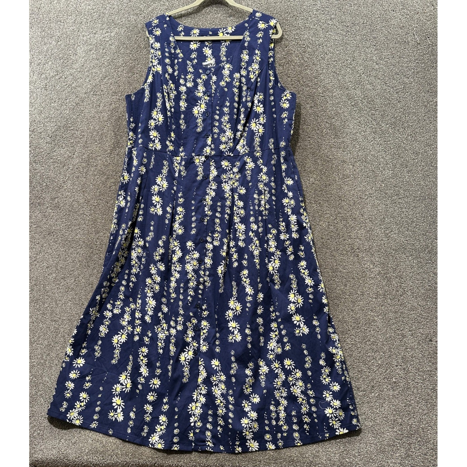 Chadwicks of Boston Button Up Maxi Dress 22W Navy Blue Daisy Floral Cottage