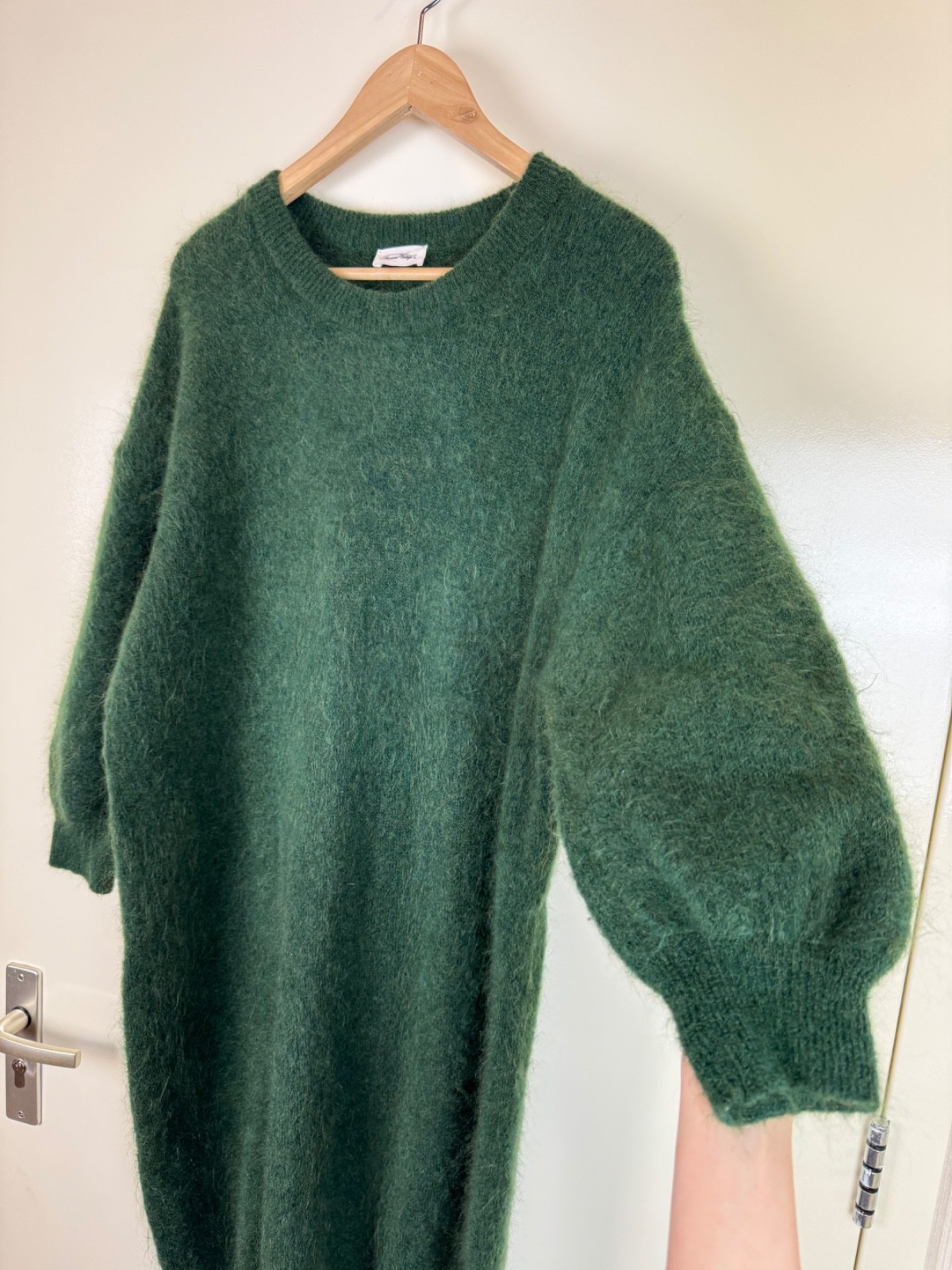 AMERICAN VINTAGE Mohair Wool Fluffy Maxi Sweater Dress Jumper Gown Green M/L