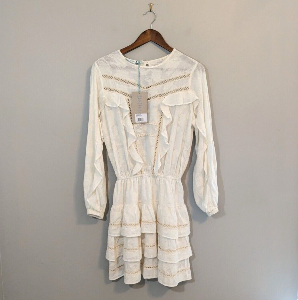 Devotion Twins Nice Ecru Cream Long Sleeve Mini Dress Ivory Size Small Boho $379