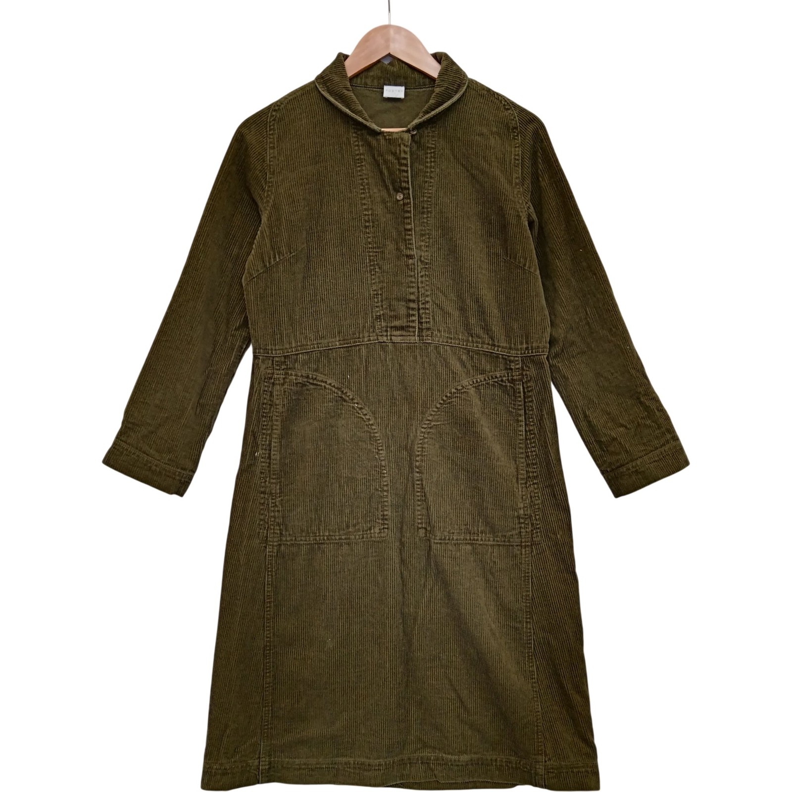 Poetry Dress UK8 Green Hemp Cotton Yak Blend Corduroy Collar Womenswear Preloved