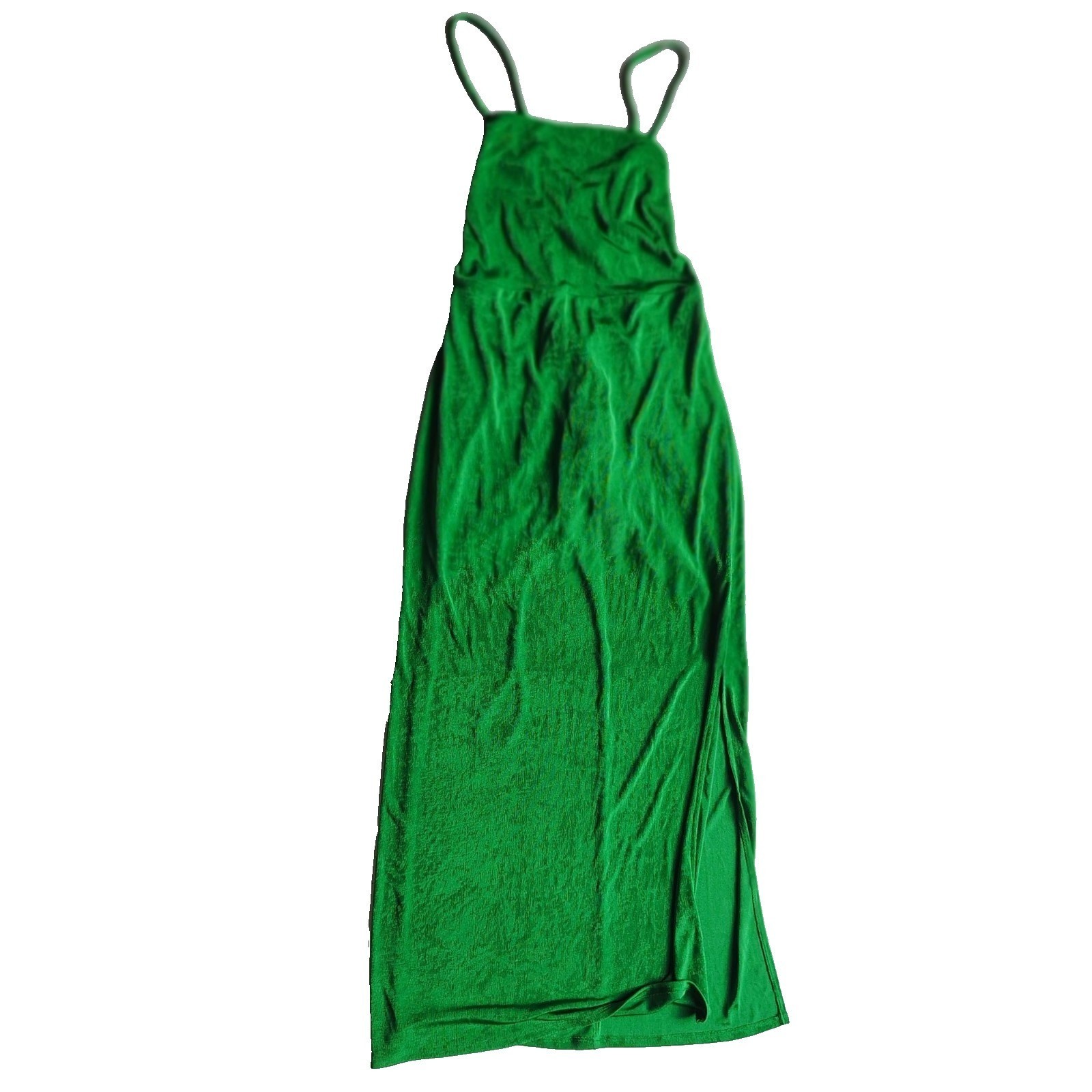 Wild Fable Emerald Satin Lace Up Back Midi Dress Side Slit Women’s Large
