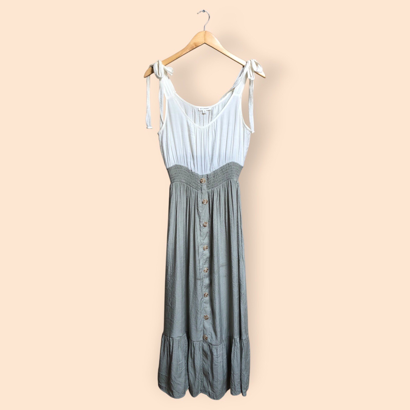 Blu Pepper Women’s Contrast Skirt MIDI Dress Summer White Sage Green Medium