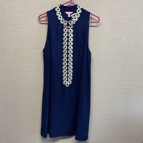 Lilly Pulitzer Blue Embroidery Zip Up Jane Shift Mini Dress Women 10 Sri Lanka