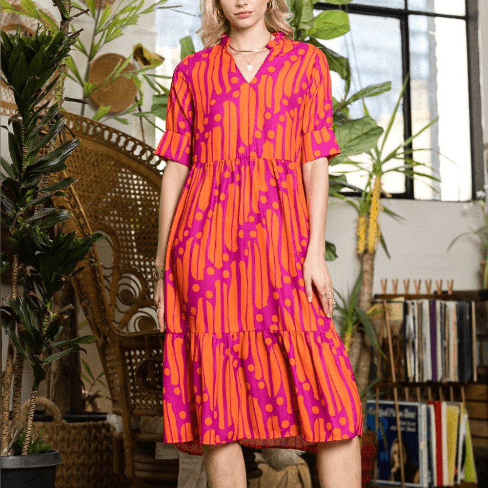 Collection by Cezele Orange & Purple Marmalade Dye Print Casual Long Midi Dress