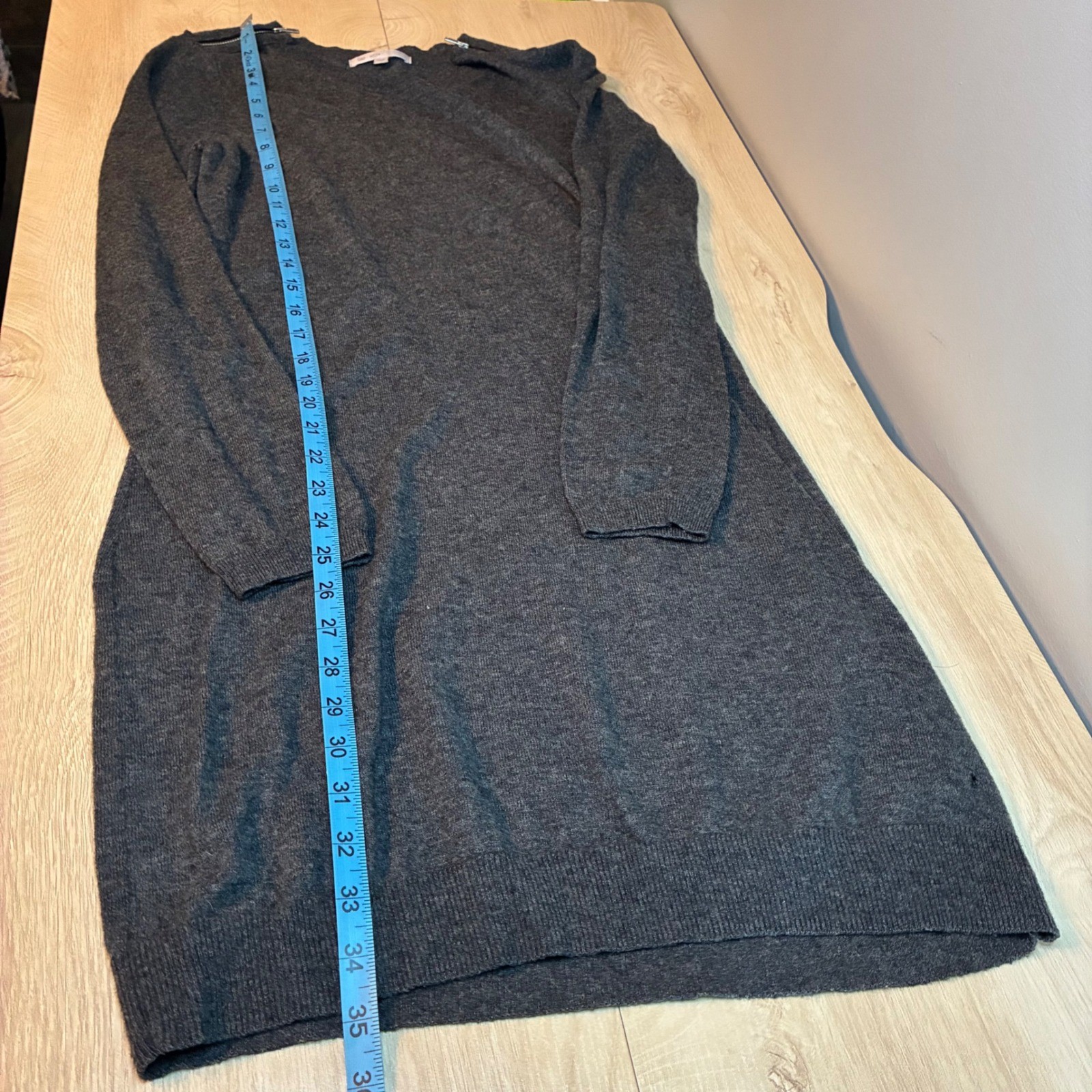 Gap Womens Charcoal Gray Wool Cashmere Blend Shoulder Zip Sweater Dress Medium
