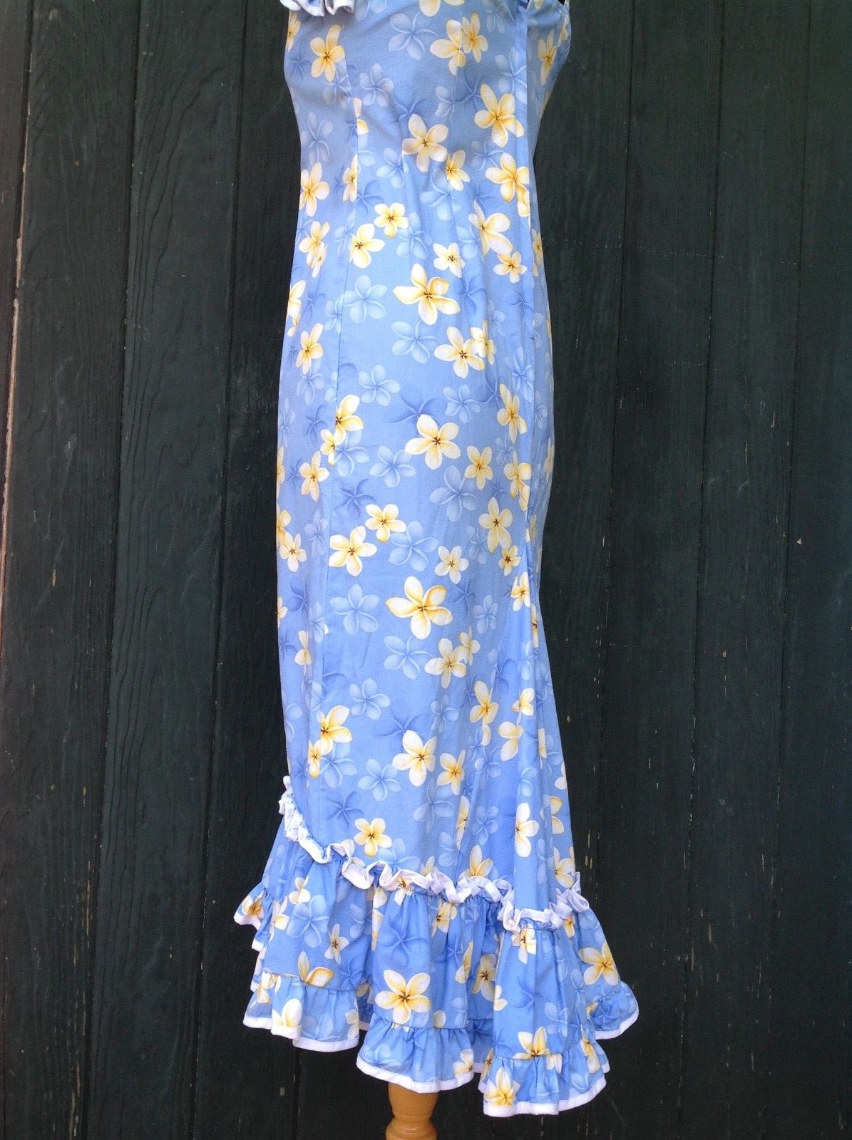 KY’s Hawaii Sz12 Junior Cotton Spaghetti Straps Ruffle Dress Blue Floral vintage