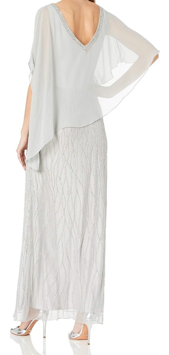 J Kara Women’s Beaded Bottom Sheer Elegant Top Dress Silver Colawater Size 16