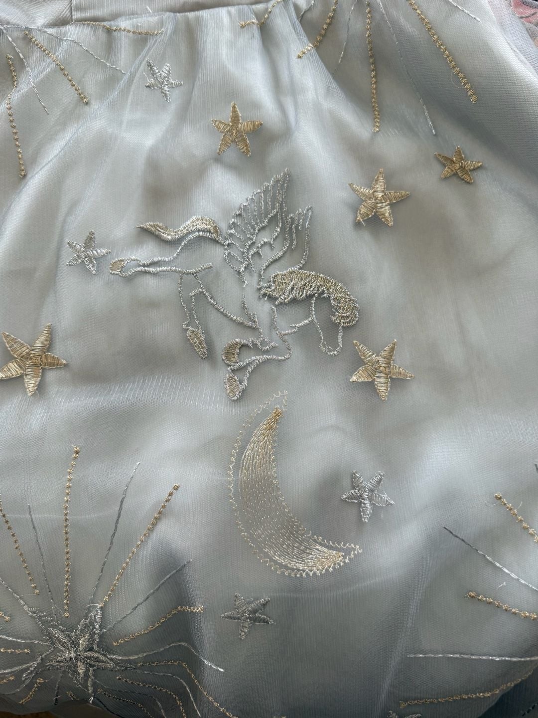 Celestial Pegasus Star Moon Embroidered Tulle Party Dress Gray M NWT