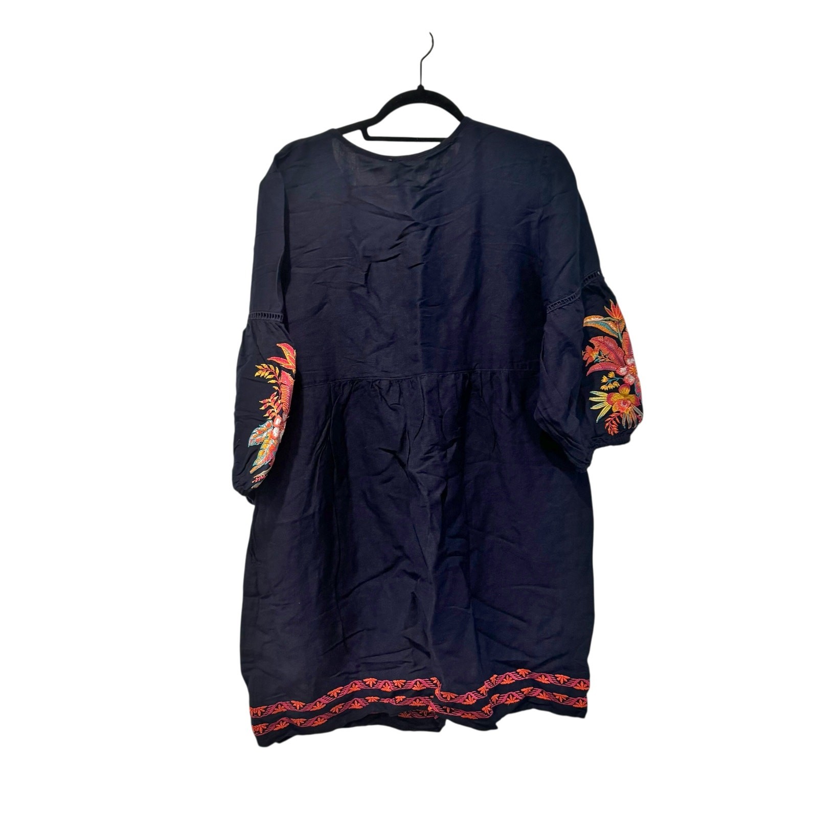 Tommy Bahama Tropical Embroidered Split-Neck Dress in Mare Navy Size L NWT