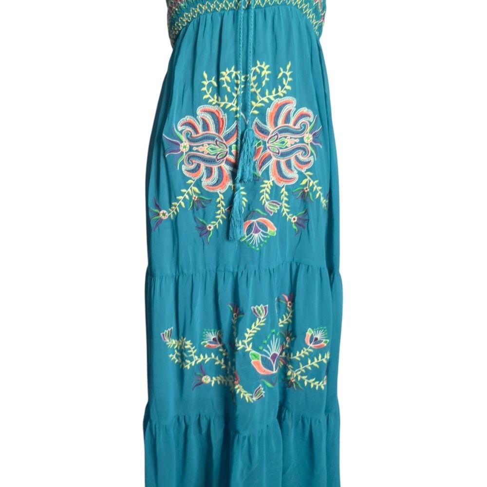 Flying Tomato Embroidered Floral Smocked Maxi Dress Tiered Flowy BOHO Women S