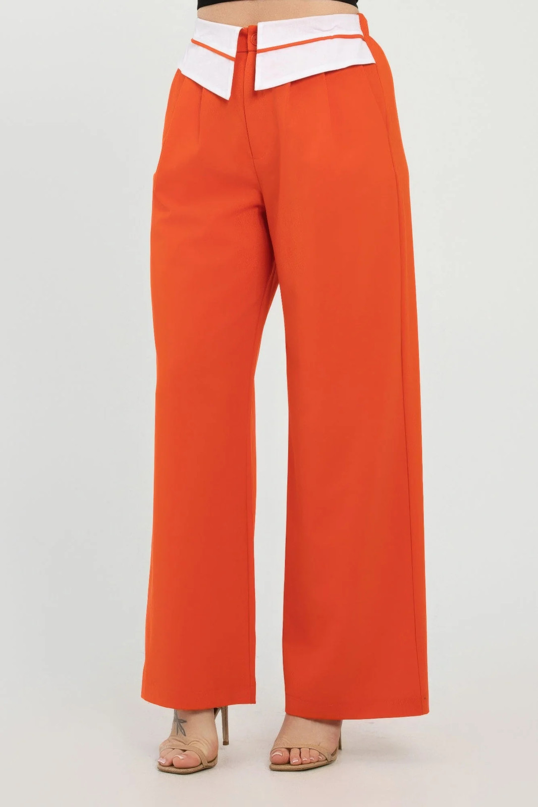 Front Button Fold-over Inside Zipper Pants – Women’s Clothing