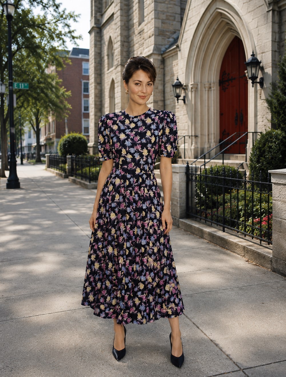Vintage 90’s Dress Karin Stevens Womens sz 16 Floral Cottagecore Garden Party