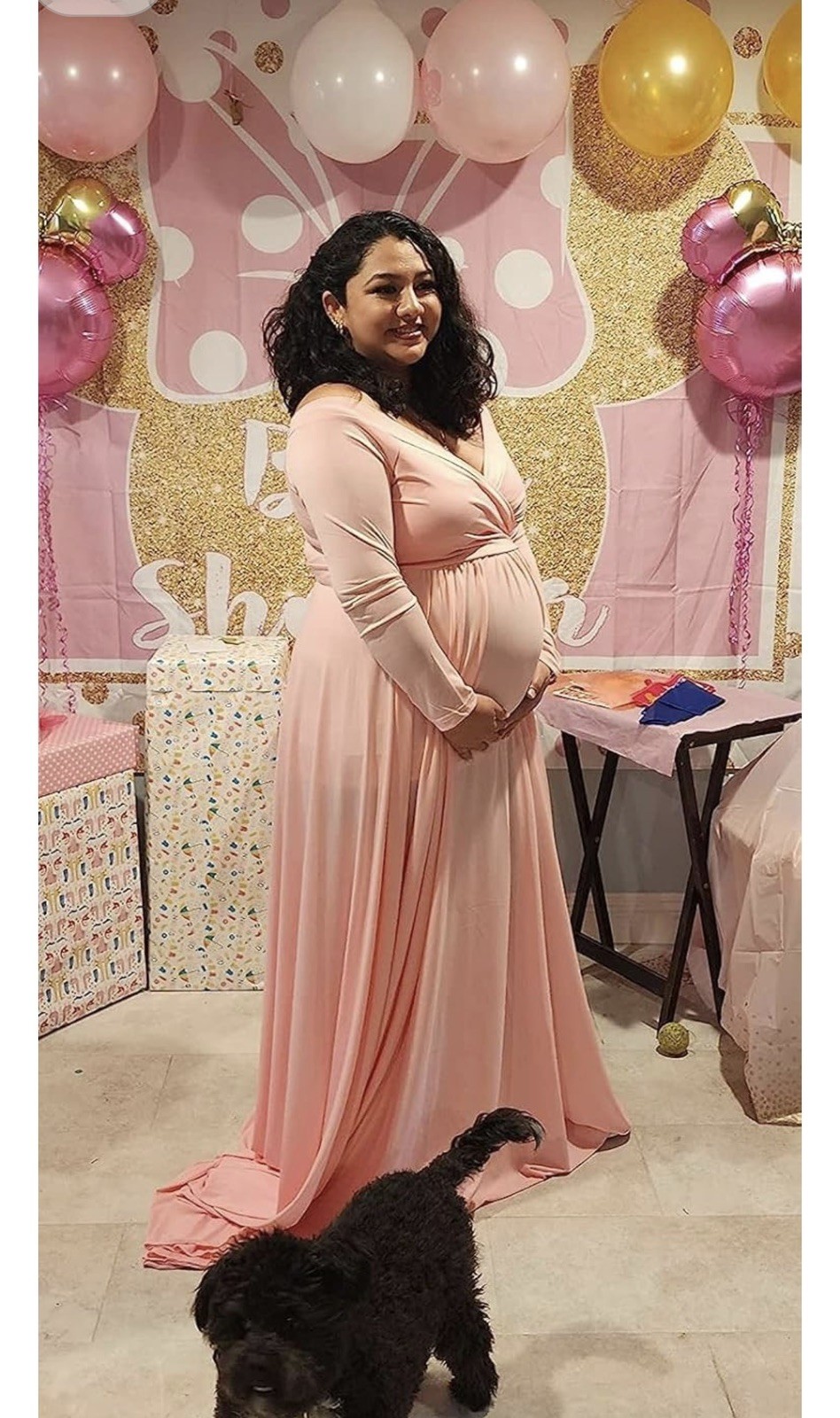 Saslax Maternity Off Shoulders L Circle Gown for Baby Shower Photo Dress 169