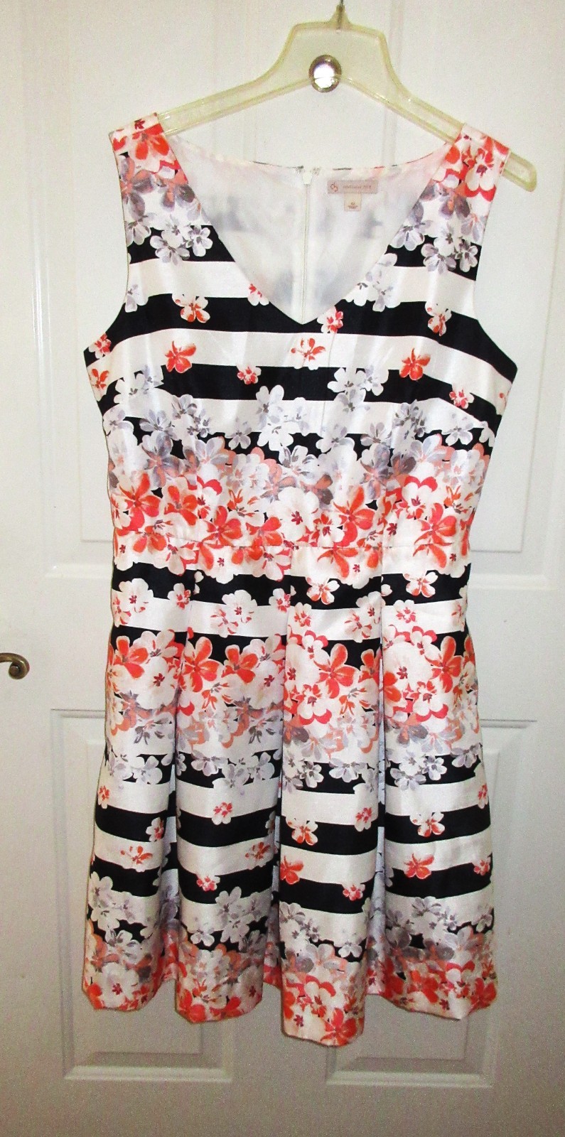 New Womens sz 12 db Established 1962 Peach Black Whi Dress Floral Sleeveless
