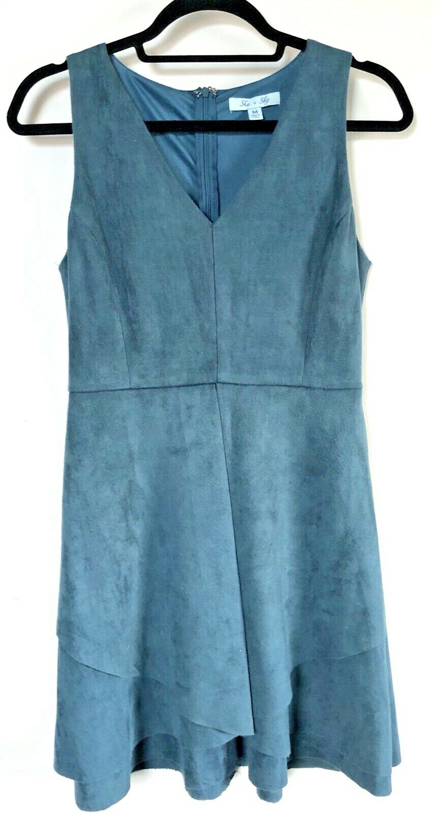 She & Sky Dress Sz M Blue Faux Suede Layered Skirt Lined Top Western Country A36