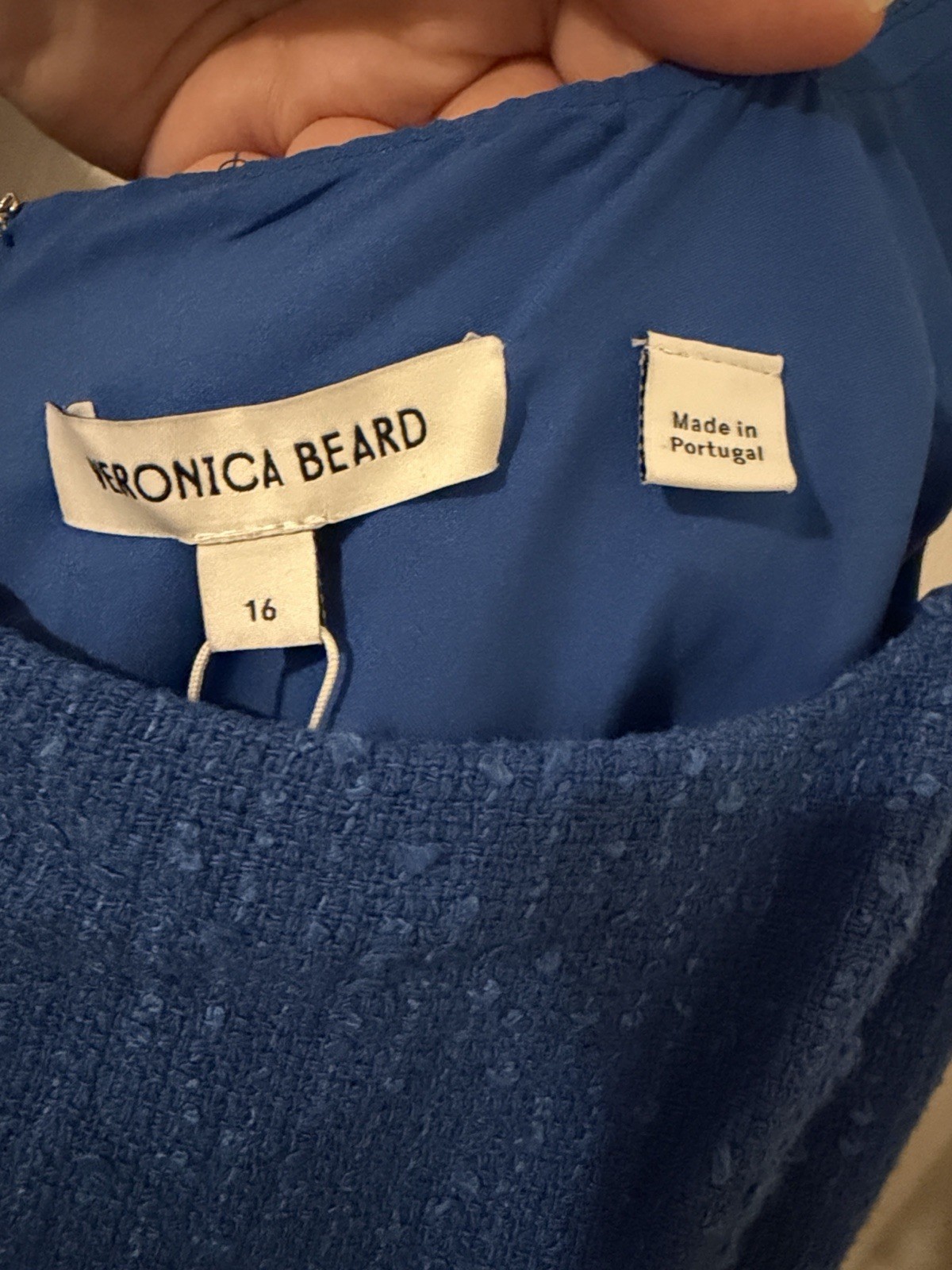 Veronica Beard Sabra Sheath Dress 16 Blue Tweed Square Neck Lined Zip