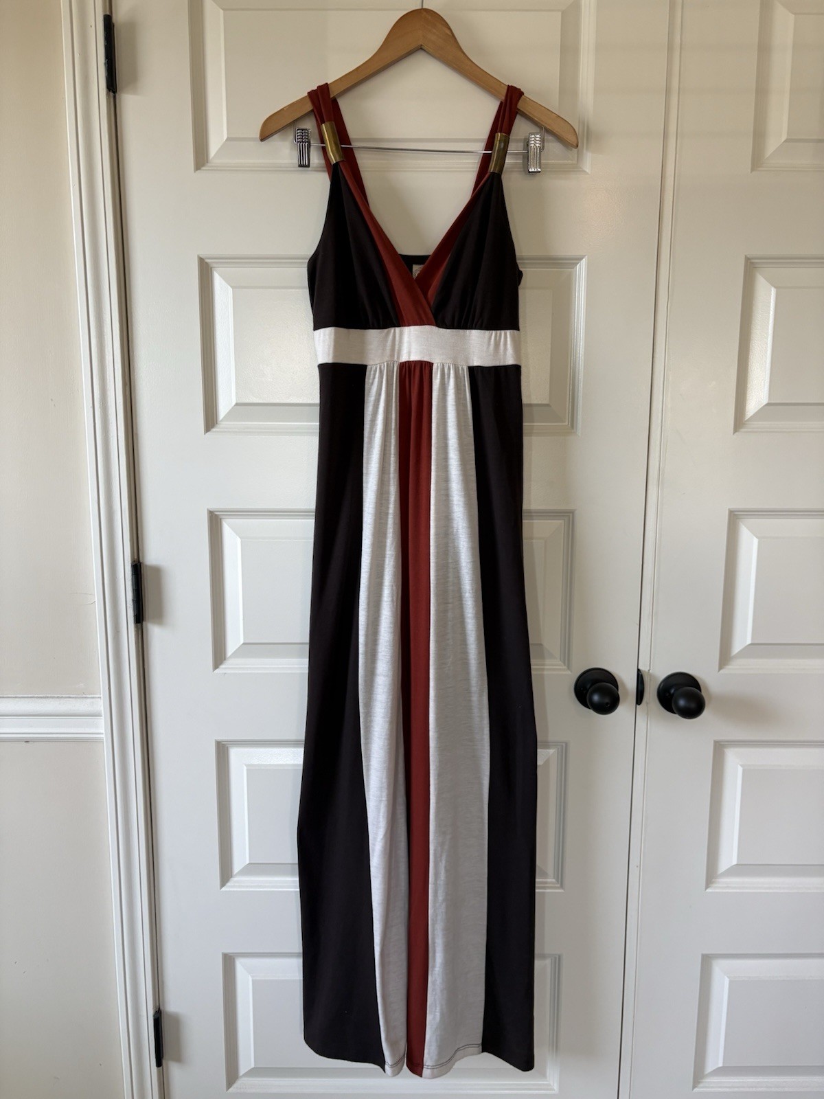 Women’s L8ter Boho Striped Maxi Dress Sz Med Grecian Goddess Y2K Festival *note