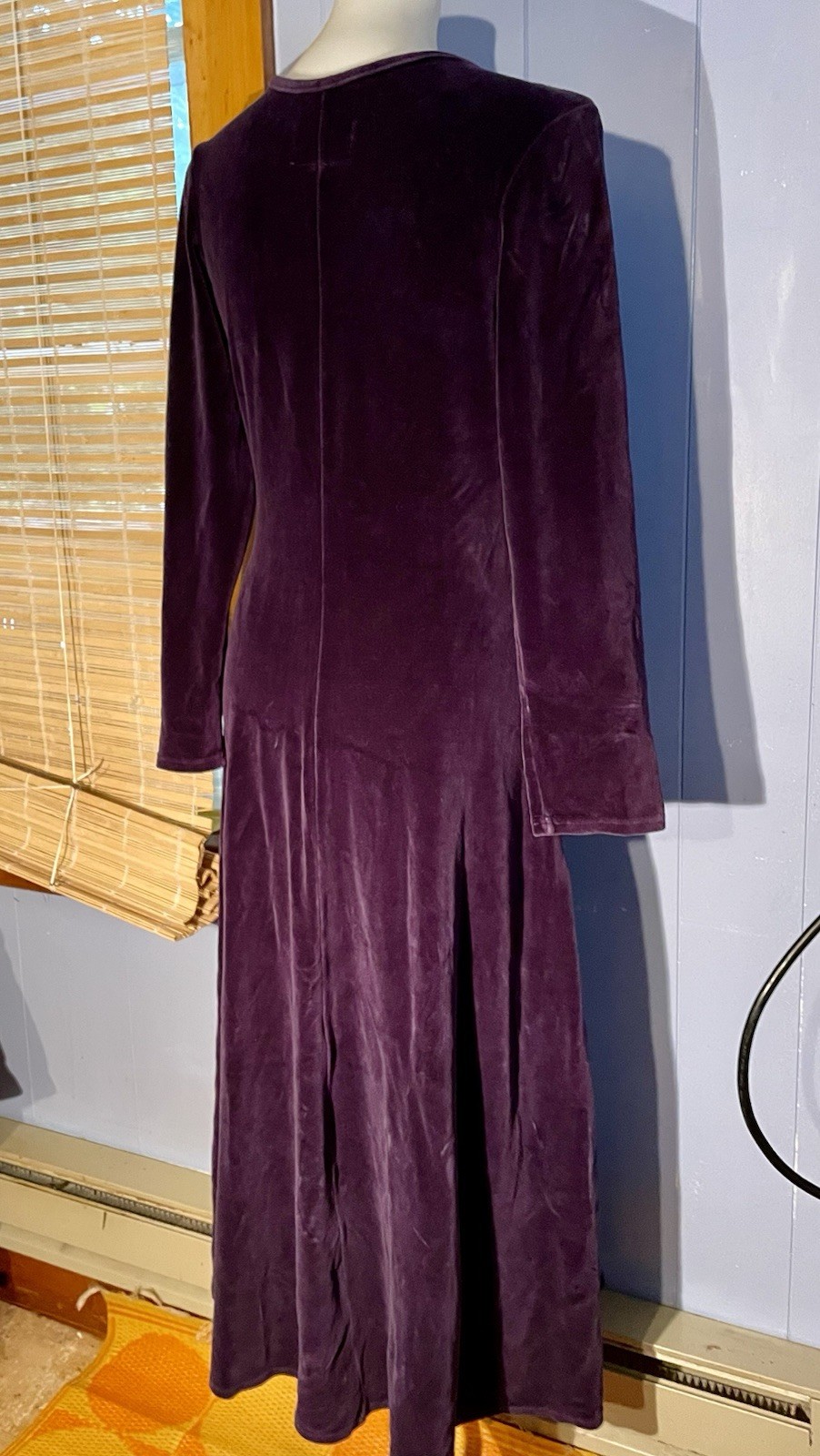 FLAX Jeanne Engelhart Purple Velour Zip Front Long Sleeve A-Line Gown S Petite