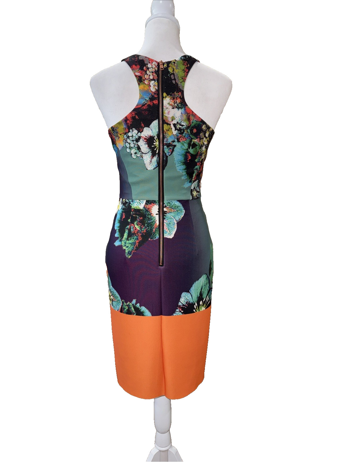 MILLY Floral Scuba Sheath Bodycon Cocktail Dress Racerback Halter Women Sz 2