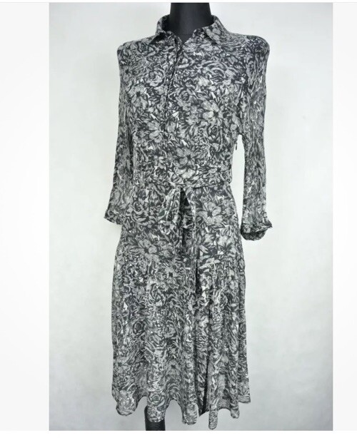 New $290 All Saints Eley Rosey Black Grey Midi Floral Women’s US 4 Viscose D9