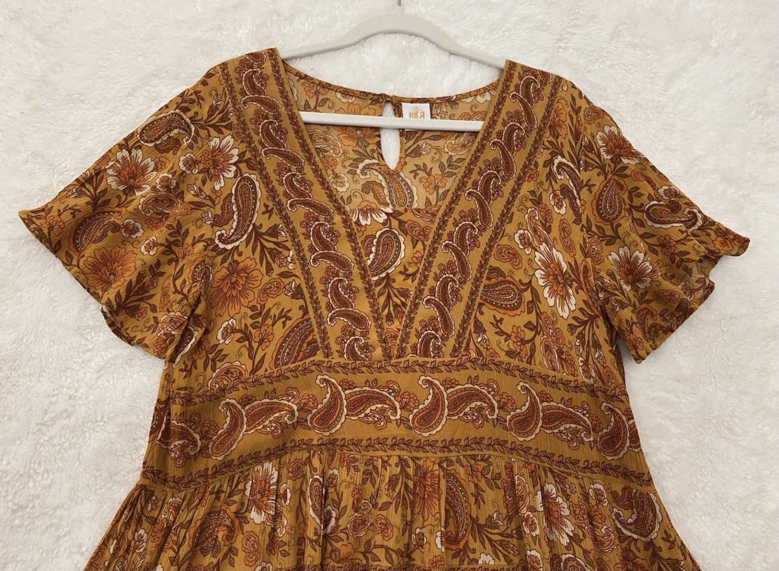 Bila Marigold Floral Fit & Flare Swing Dress Size Large Summer Boho Peasant NWT