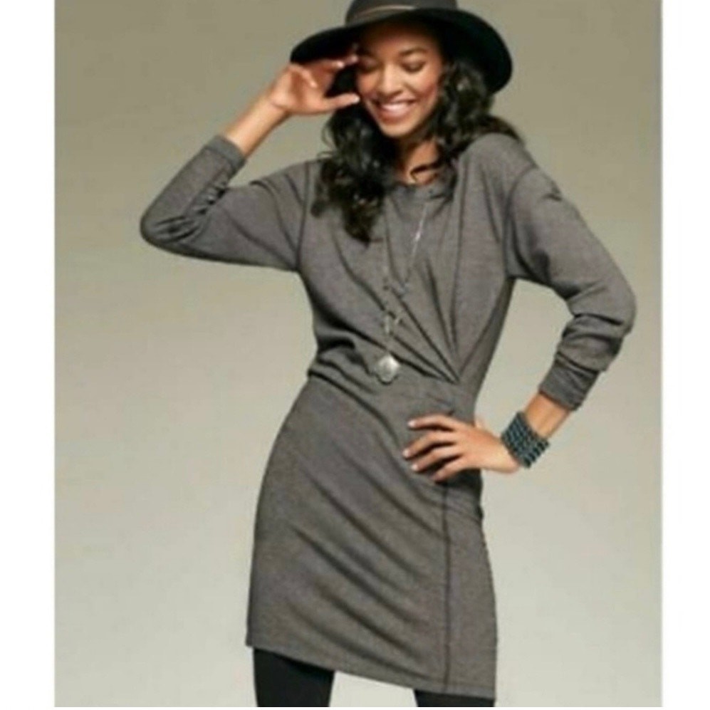 Cabi Put-On Dress Small Gray Heathered Sweatshirt Sheath Ruched Fall Casual New