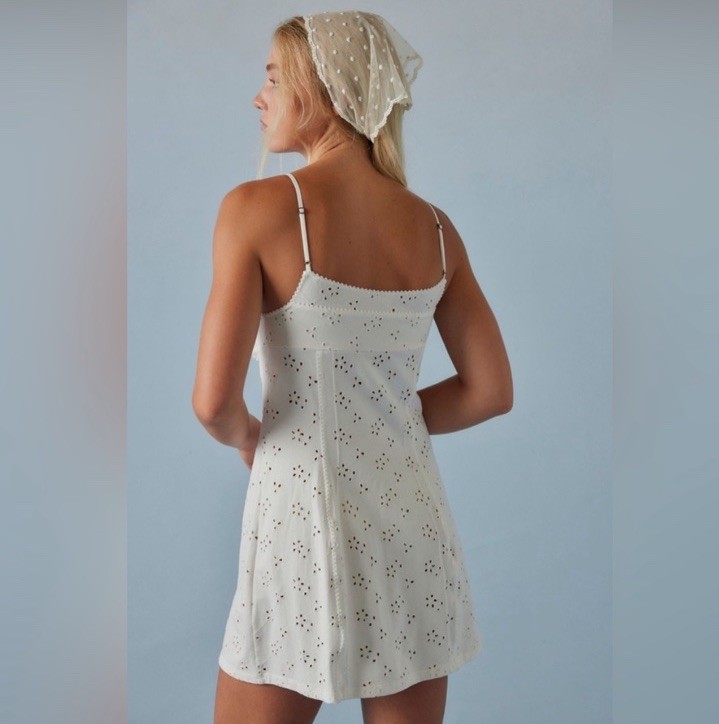NWOT Free People Full Bloom Mini A-Line Slip Dress Eyelet White Sz M