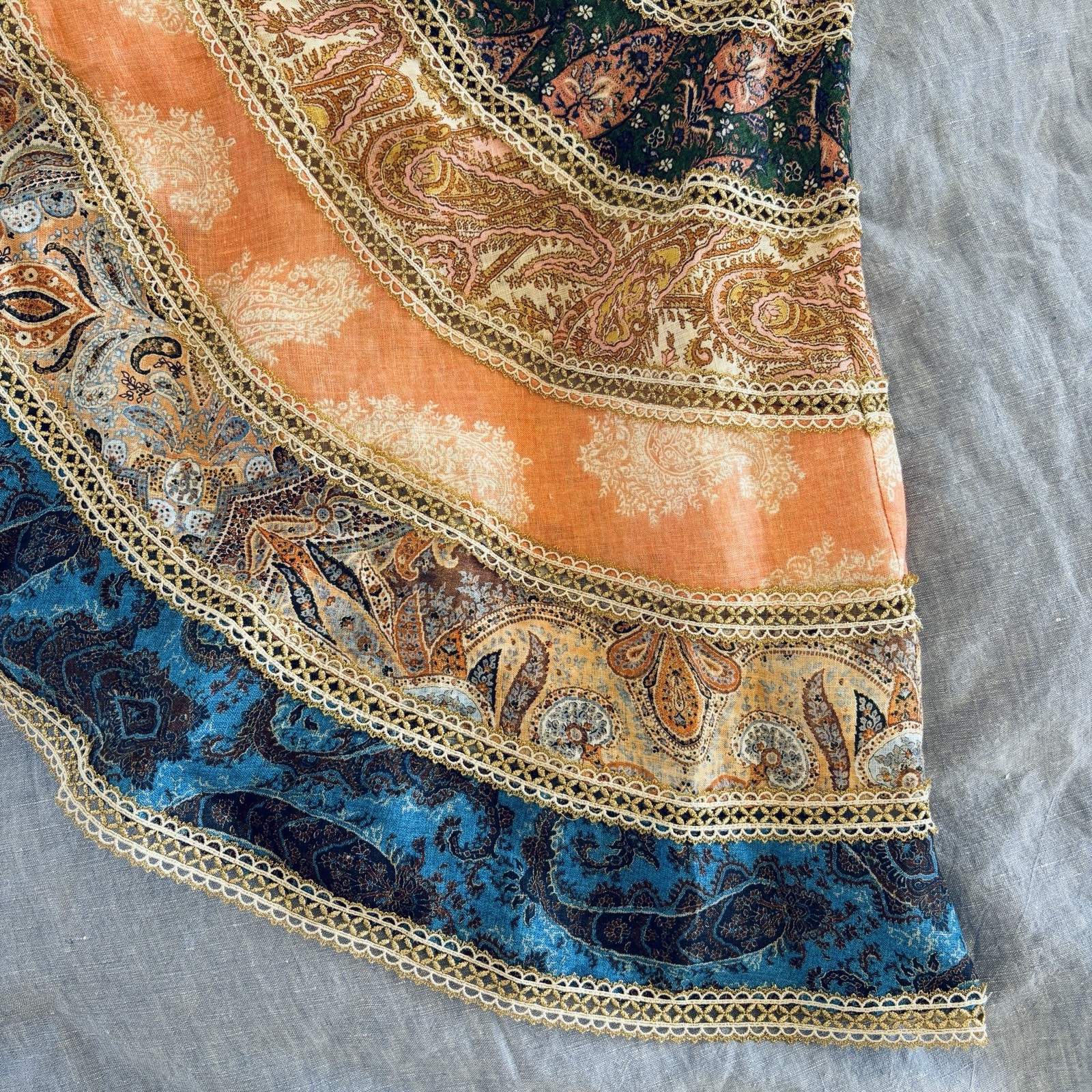Zimmermann Devi Spliced Mini Dress Size 1/AU 10/US 8 Gold Trim Paisley Rare EUC