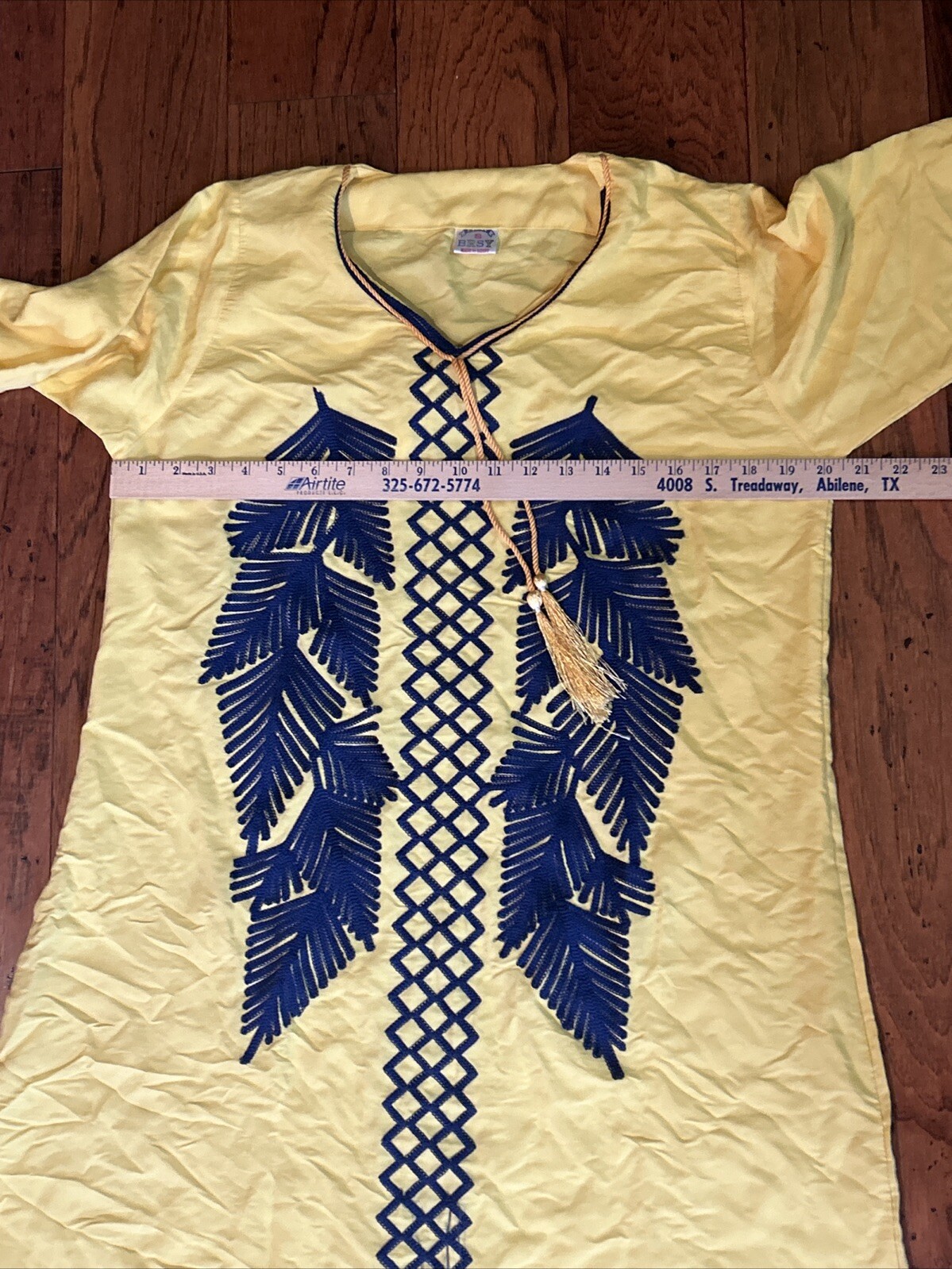 BRSY Yellow Long Cotton Caftan Dress Made In Egypt Small Long Sleeve