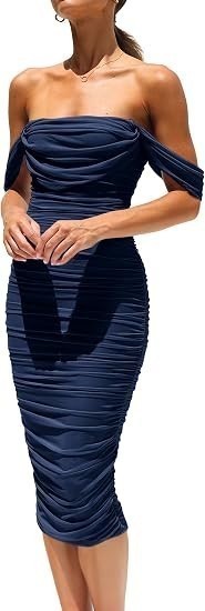 Summer Wedding Guest Dresses for Women 2026 Off the Shoulder Ruched Bodycon Spri