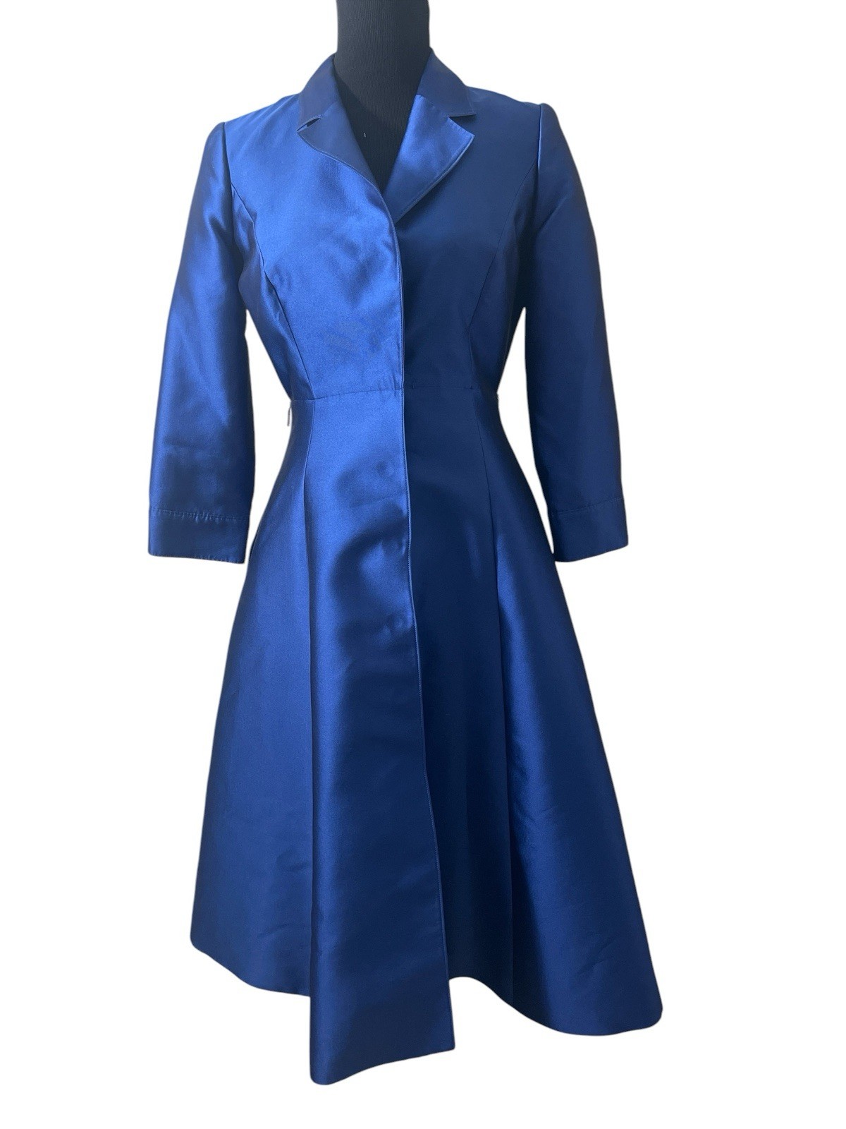 Carolina Herrera Blue Silk 3/4 Sleeve A Line Suit Dress Size 4 Luxury Designer