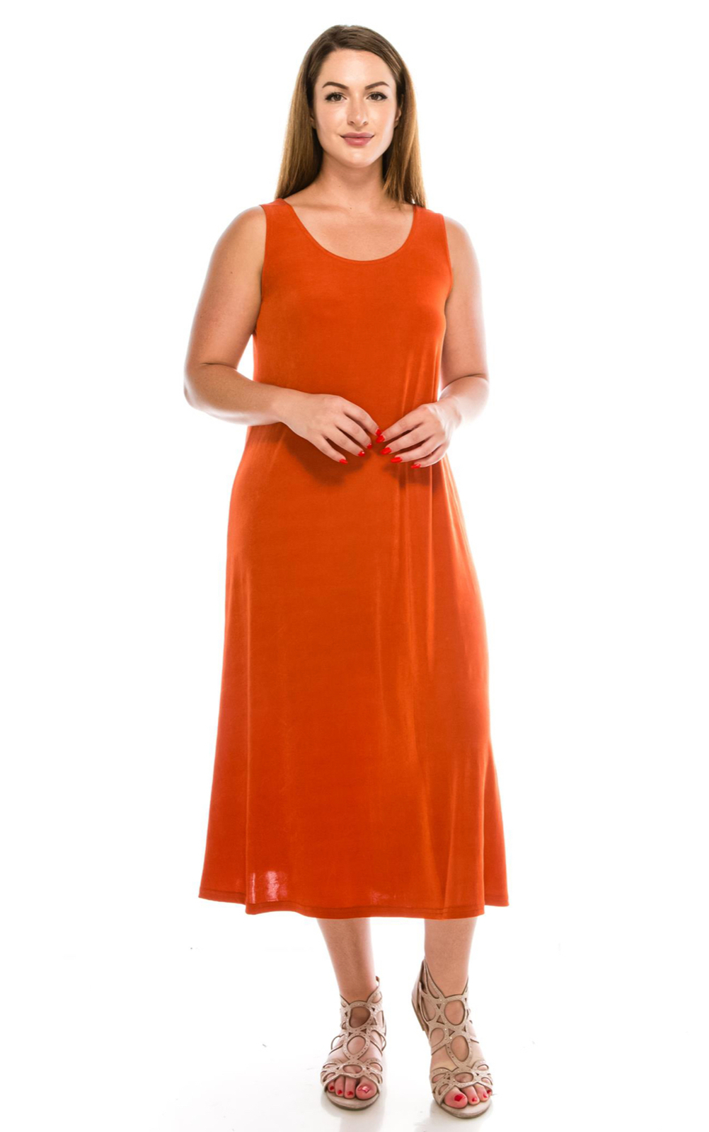 JOSTAR LONG TANK DRESS RUST Stretch SLINKY Poly Spandex Knit S M L XL 2X 3X