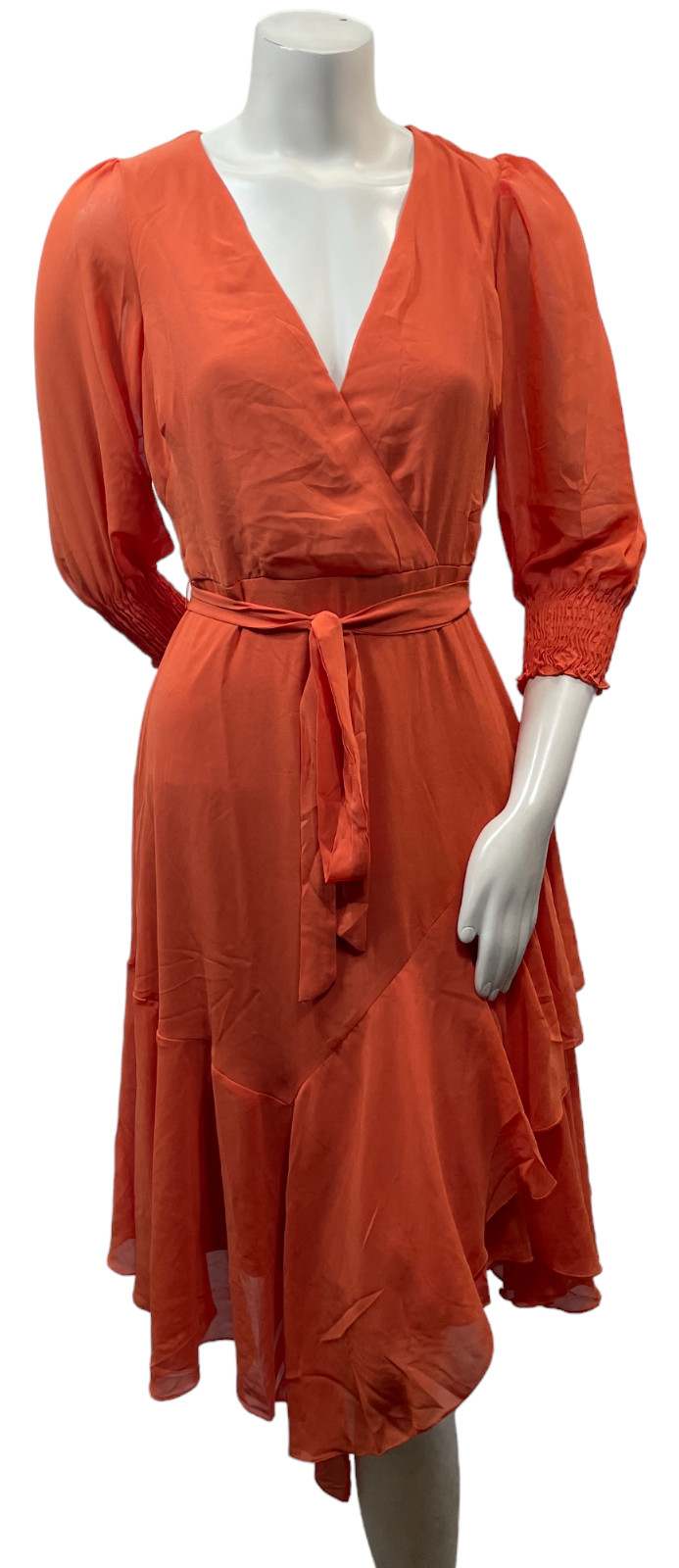 NY Collection Dress Womens size Medium Petite PM Orange Sheer Lined Vneck New