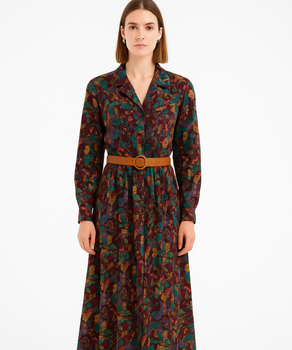 Nancy Crystal Dress Size 8 Fall Leaf Print Button Front Cottage Boho
