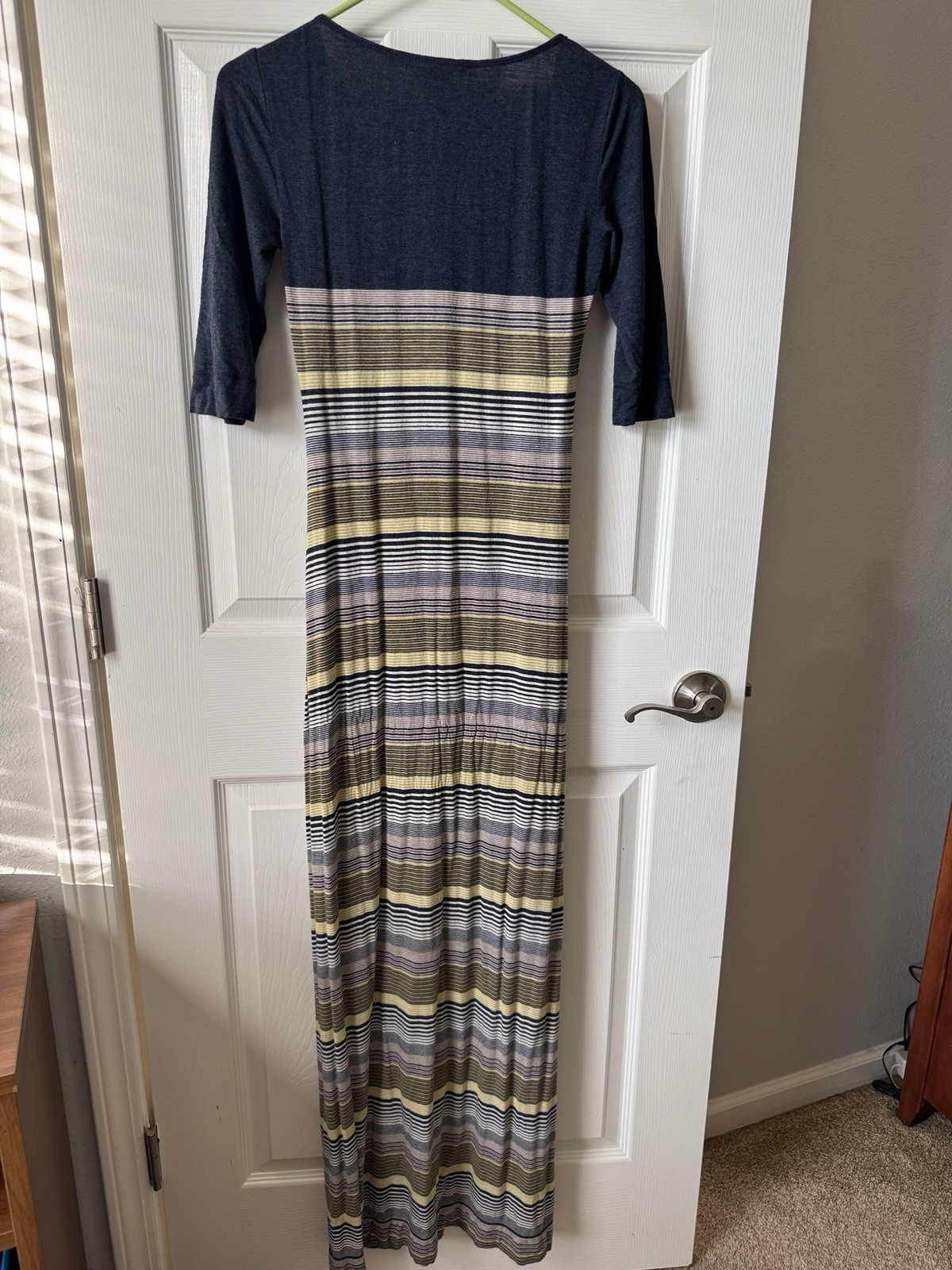 Max Studio Dress Maxi Size Small Blue Yellow Beige Striped
