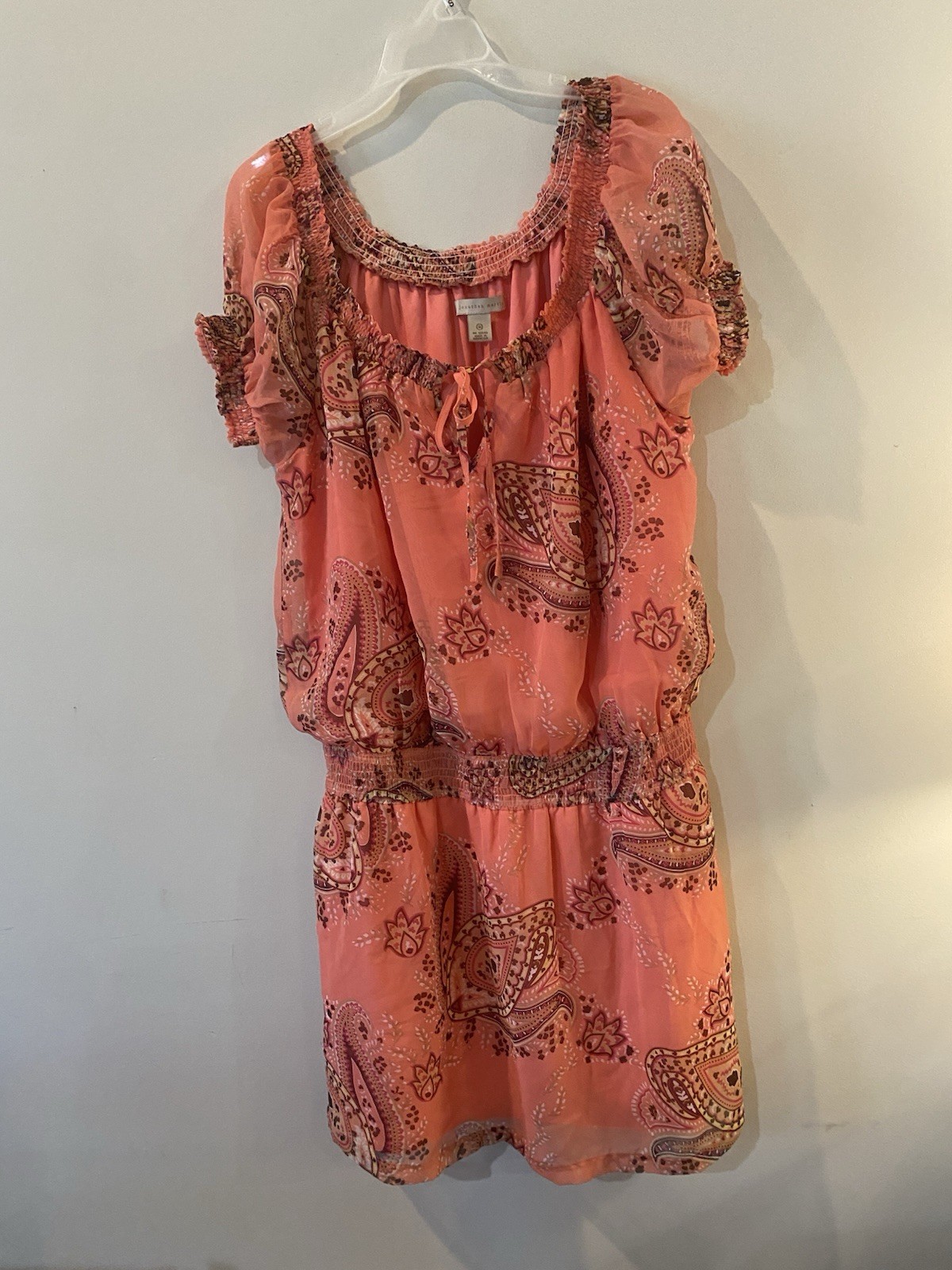 Jonathan Martin Coral Paisley Smocked Puff Sleeve Sundress Polyester Size 16
