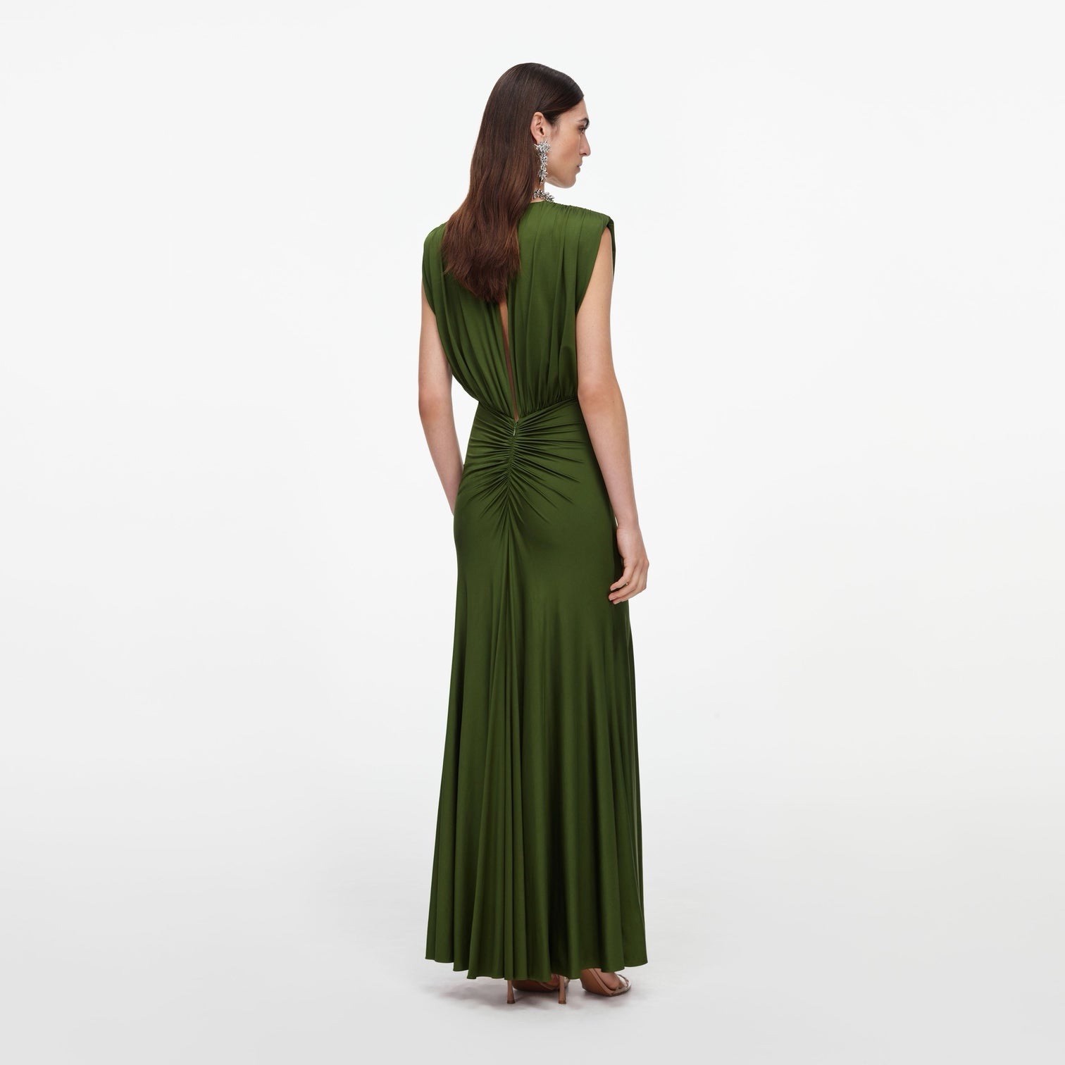 self portrait OLIVE JERSEY GATHERED MAXI DRESS $ 650 Size US 2 UK 6