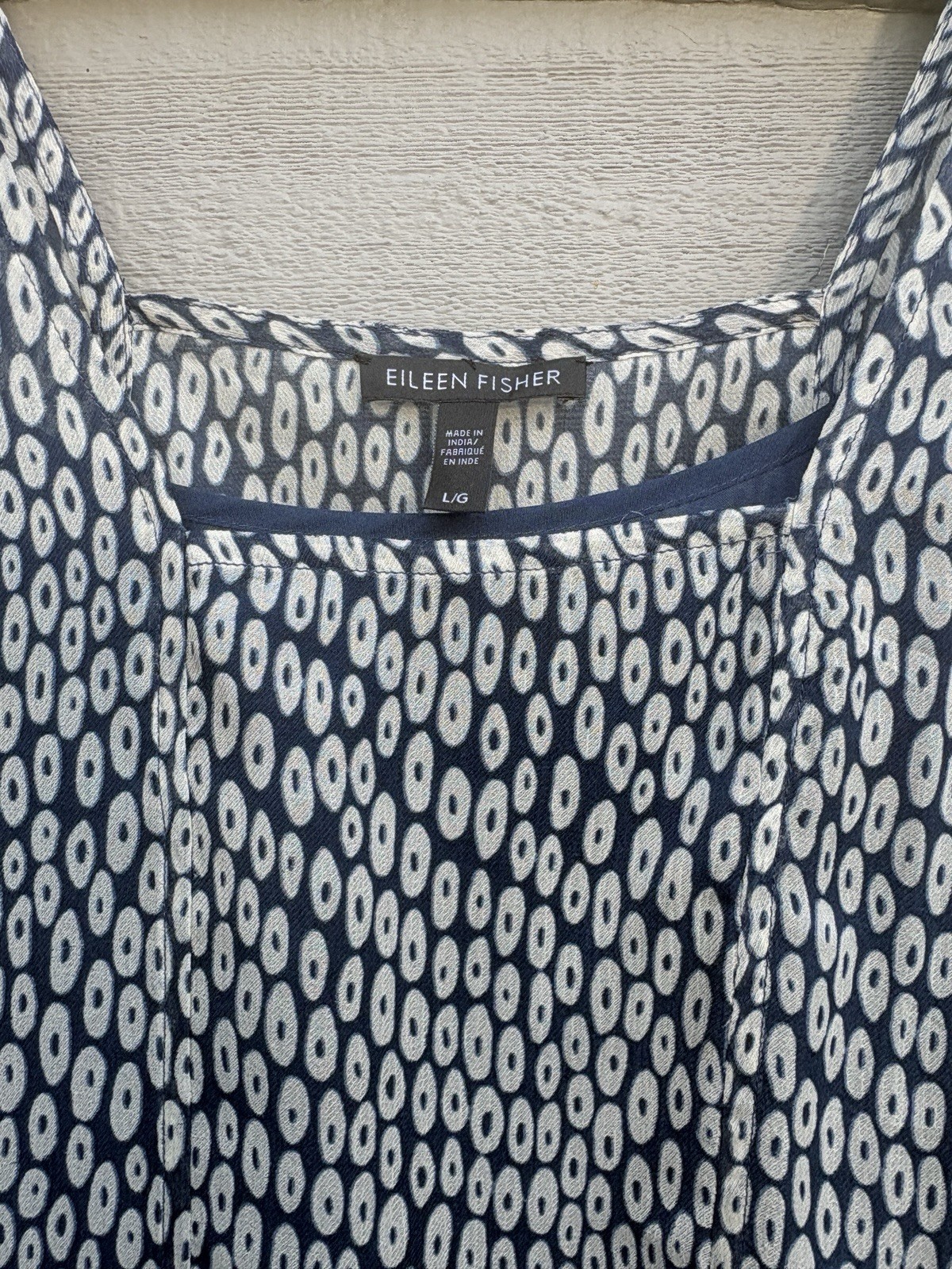 Eileen Fisher Silk Midi Dress Womens Large Blue Patterned Tank Georgette Crepe