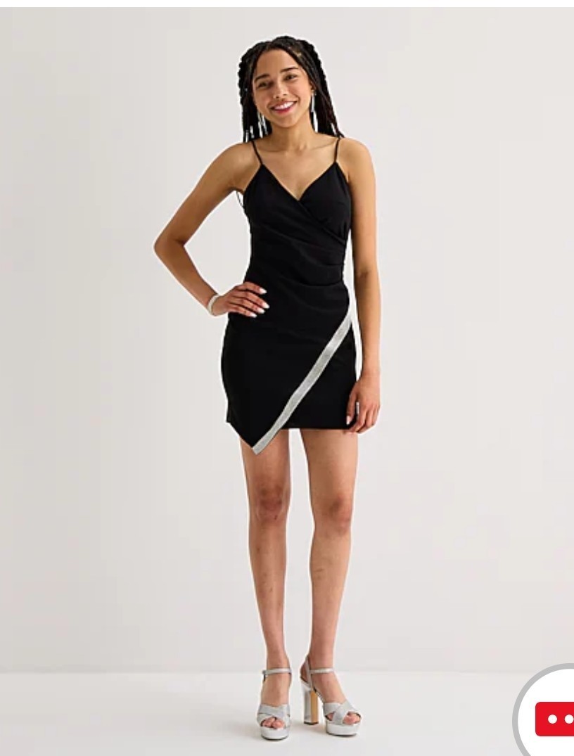 NWT By & By Juniors Size Medium Black Dress Rhinestone Bling Accent Homecoming