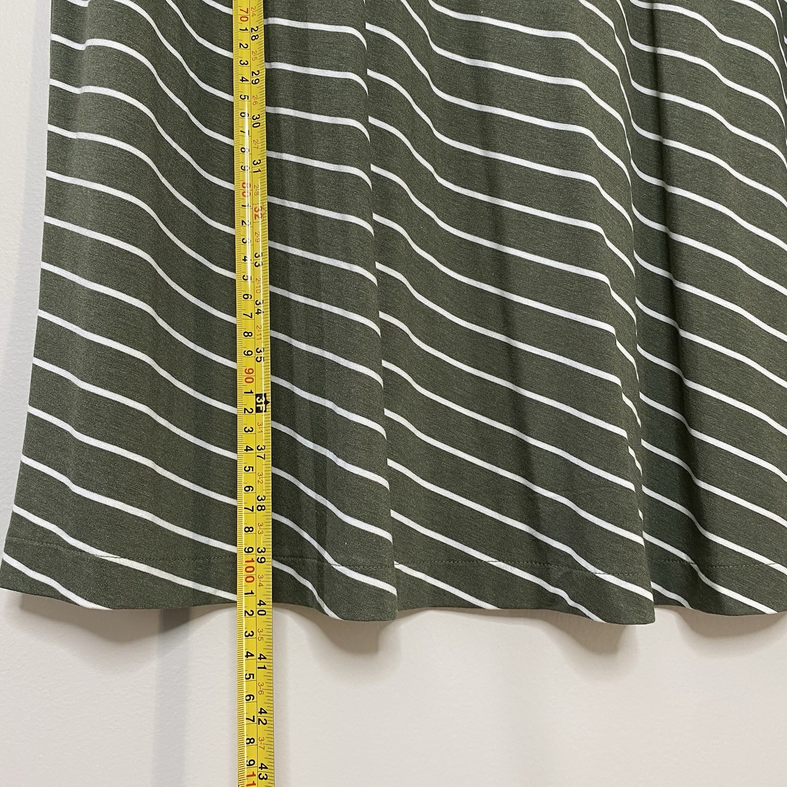 Chico’s Spliced Striped A Line Stretch Dress Sage Green White Size 4 U.S 20/22