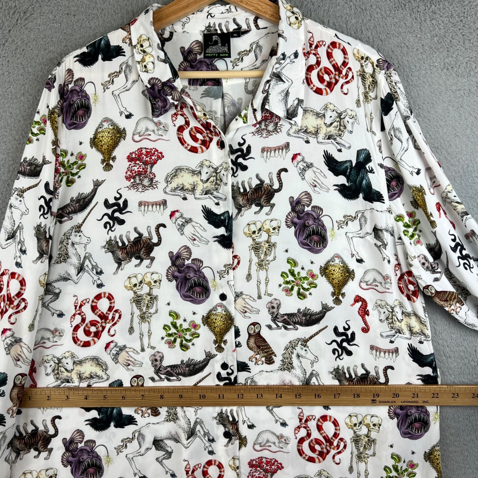 Pretty Snake Mythical Creatures Rayon Button Down Shirt Dress White XL