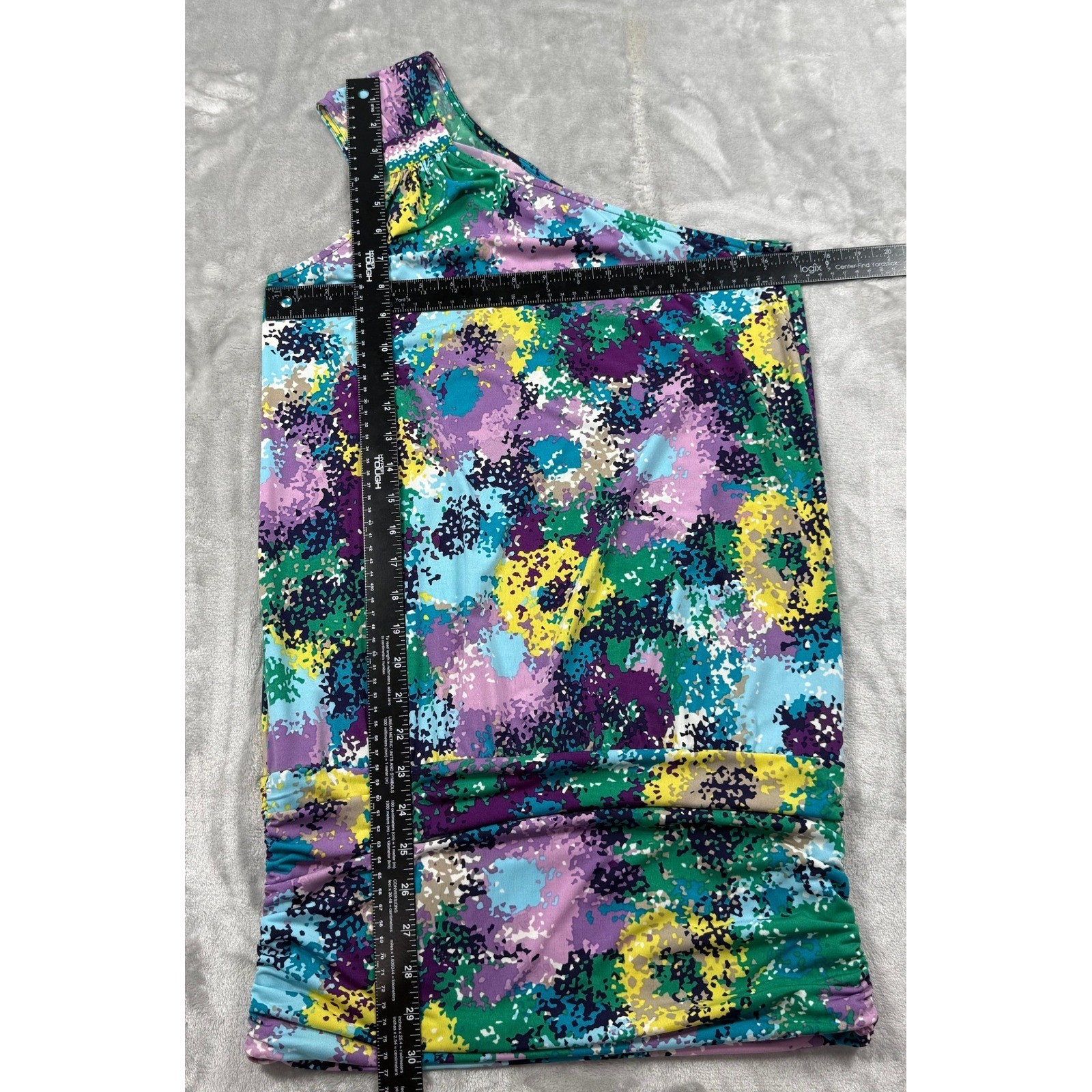 BCBGMAXAZRIA One-Shoulder Y2K Digital Print Violet Combo Mini Dress Size Small