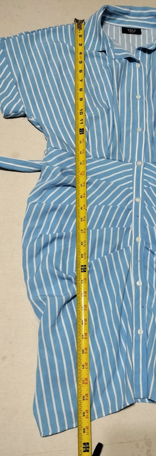 VICI Mini Dress Size Medium Ruched Short Sleeve Blue Striped Coastal Vacation